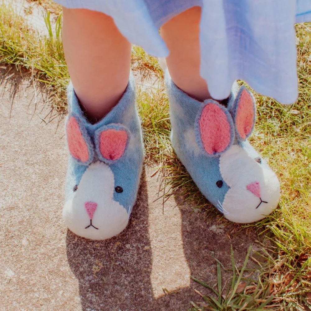Rory Rabbit Felt Slippers, by Sew Heart Felt England. 12-18 months. Handmade